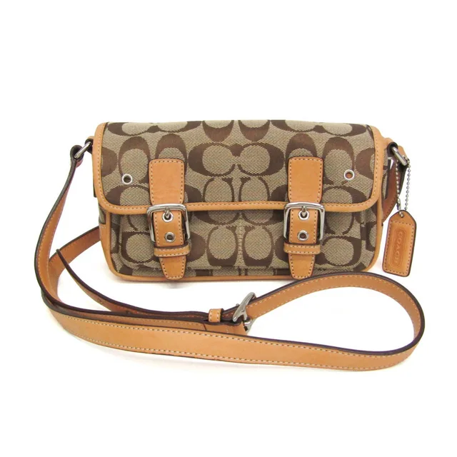 Coach Signature Mini Crossbody Bag 6844 Women's Canvas,Leather Shoulder Bag Beige in Beige Canvas , Leather from Elady