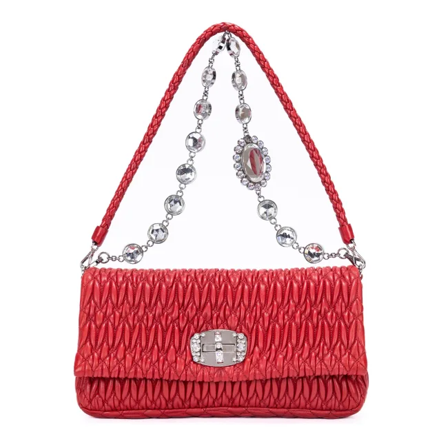 Miu Miu Leather Crystal Cloque in red Leather from The RealReal