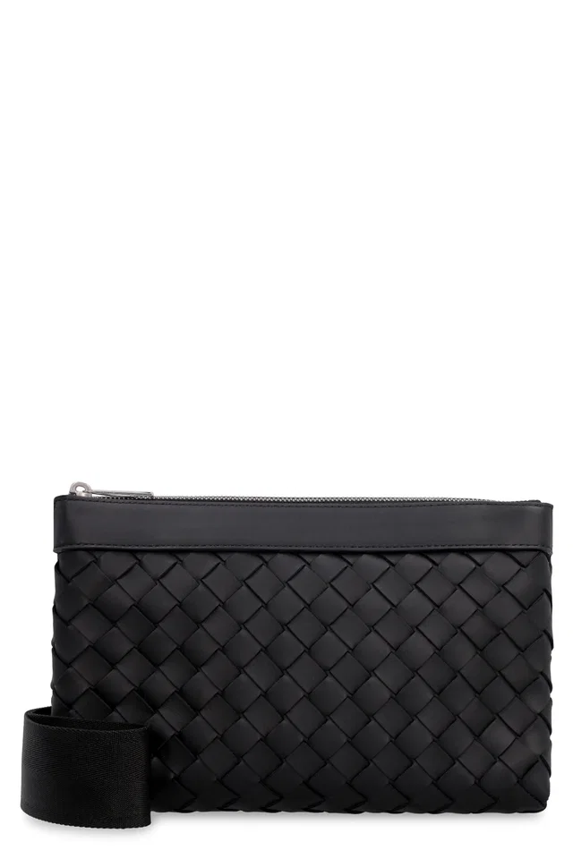 Bottega Veneta Intrecciato Hydrology Crossbody Bag — Black Calf in Black Woven leather from HEWI