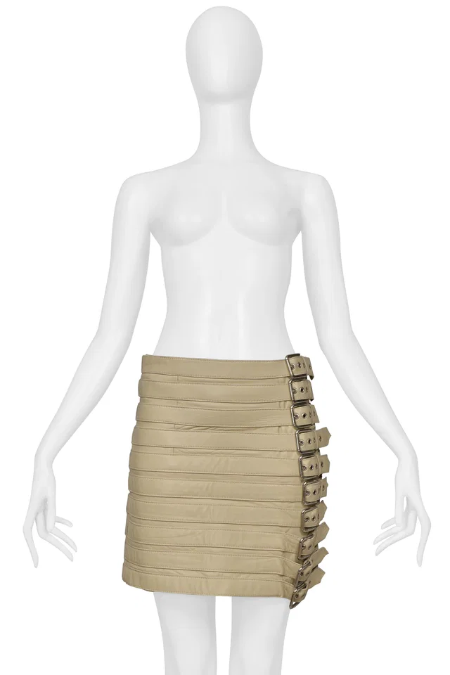 Dolce & Gabbana Beige Leather Belts Mini Skirt 2003 in Beige Leather from Resurrection Vintage
