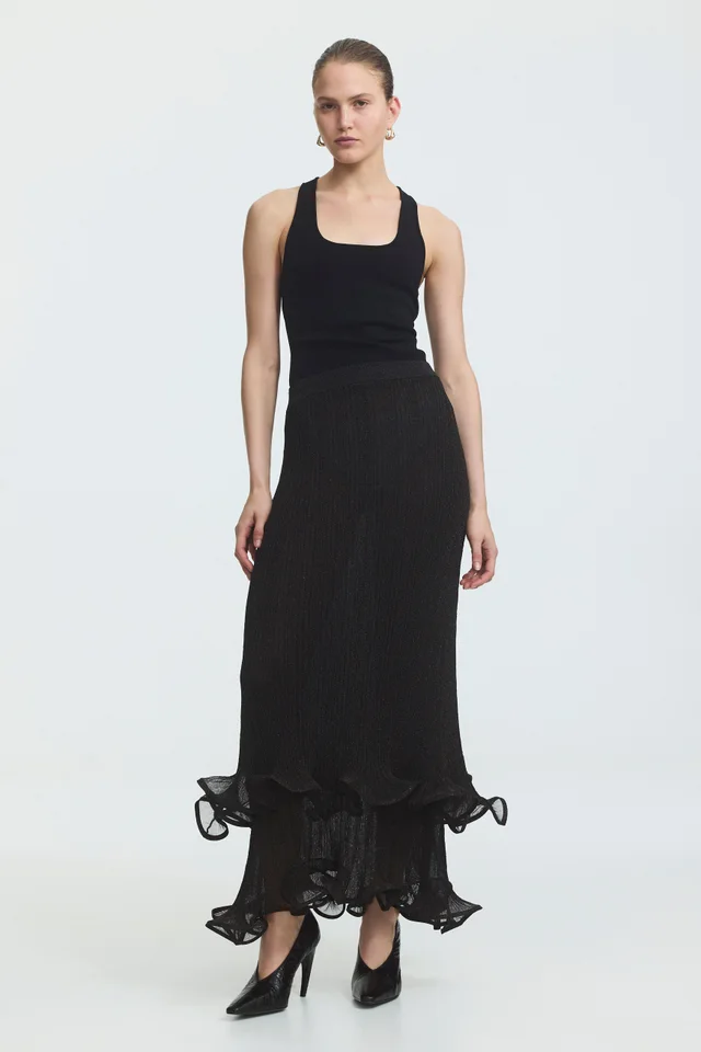 AJE Agata Ruffle Knit Midi Skirt in Black from Aje, photo 1 of 1