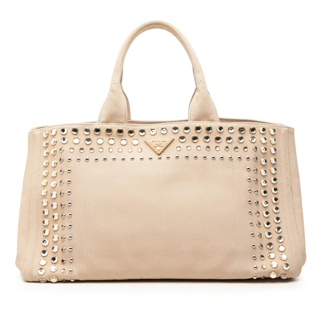 Beige Prada Large Canvas Canapa Bijoux Satchel in Beige Canvas from Designer Revival