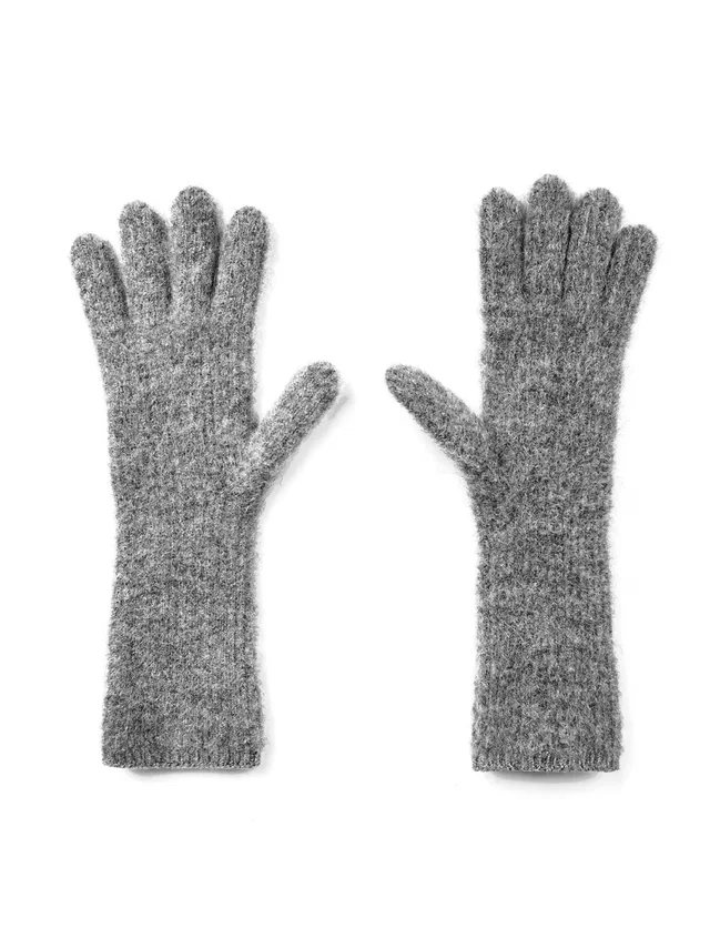 Jacquemus Logo-Embroidered Knit Gloves — Gray Alpaca in Grey Wool from HEWI