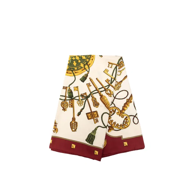 Cream Hermès Les Cles Silk Scarf 90 in White Silk from Designer Revival