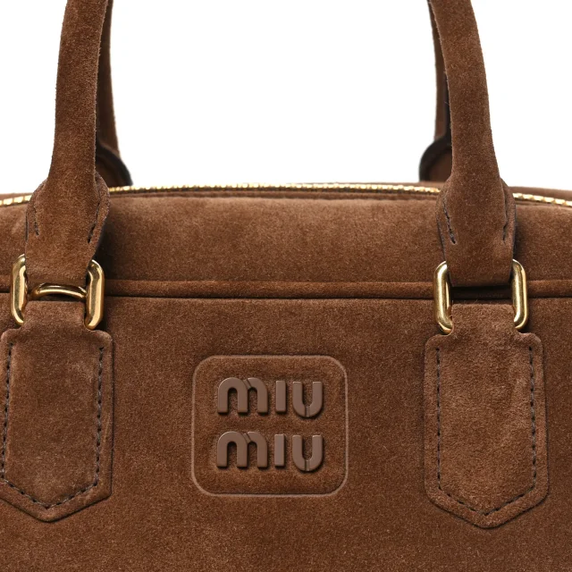 Miu Miu Padded Regular Arcadie Top Handle Bag Cacao in Suede from FASHIONPHILE, photo 7 of 9