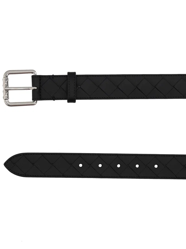 Bottega Veneta Quilted Calf Leather Belt — Black in Black Calfskin from HEWI