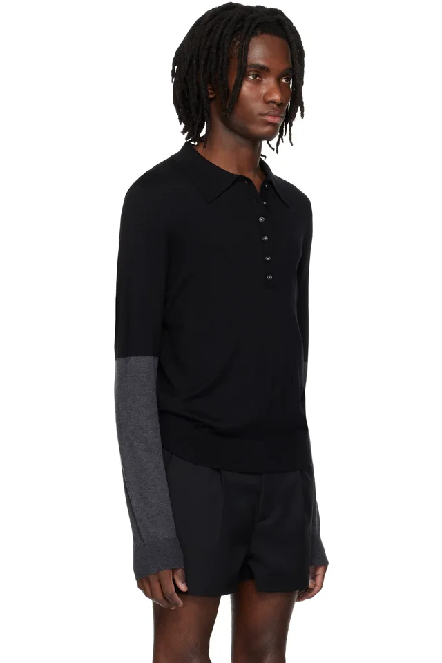 Entire Studios Black Split Sleeve Polo, photo 2 of 4 from SSENSE