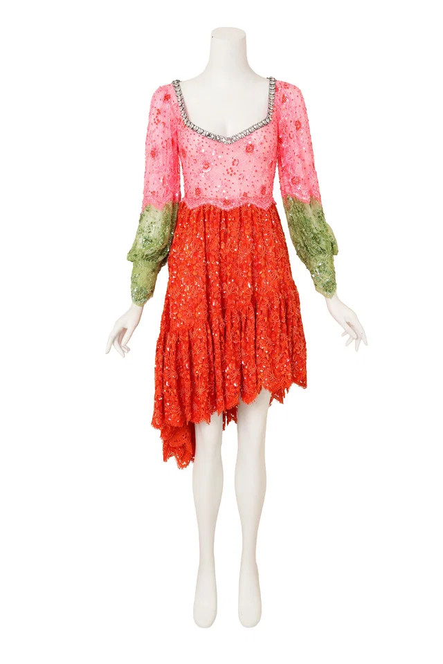 Gucci 2023C Embellished Colorblock Lace Juliette Dress from Recess LA