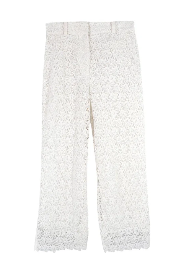 Zimmermann White Floral Crochet Trousers in White from HEWI