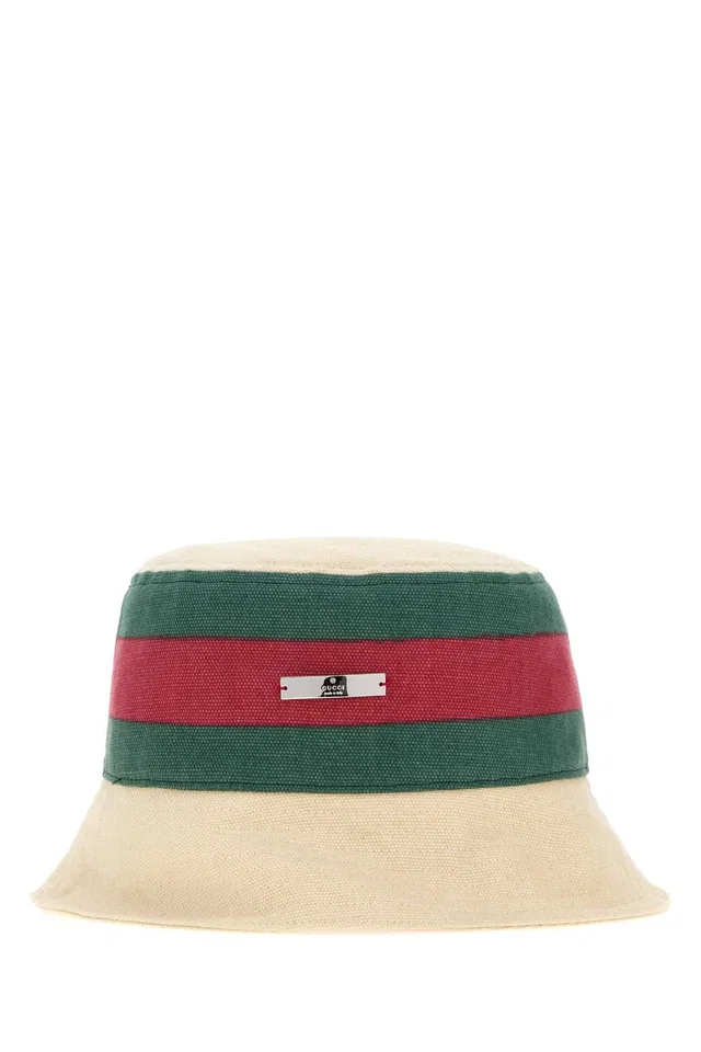 Gucci Hat Canvas Striped Bucket — Cream Exterior: Fabric in White Canvas from HEWI