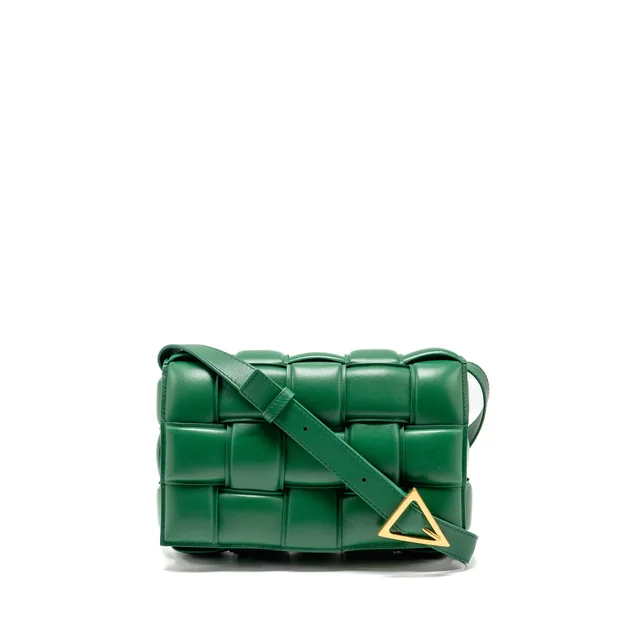 Bottega Veneta Padded Cassette Intreccio Nappa Lambskin Green GHW in Green Lambskin from EMIER
