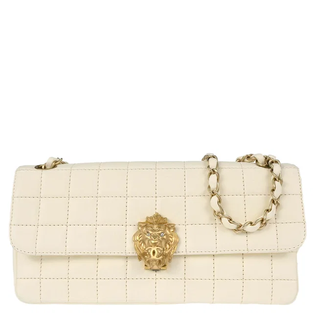 Chanel 2005-2006 White Lambskin Lion East West Choco Bar Shoulder Bag in White Lambskin from AMORE Vintage Tokyo