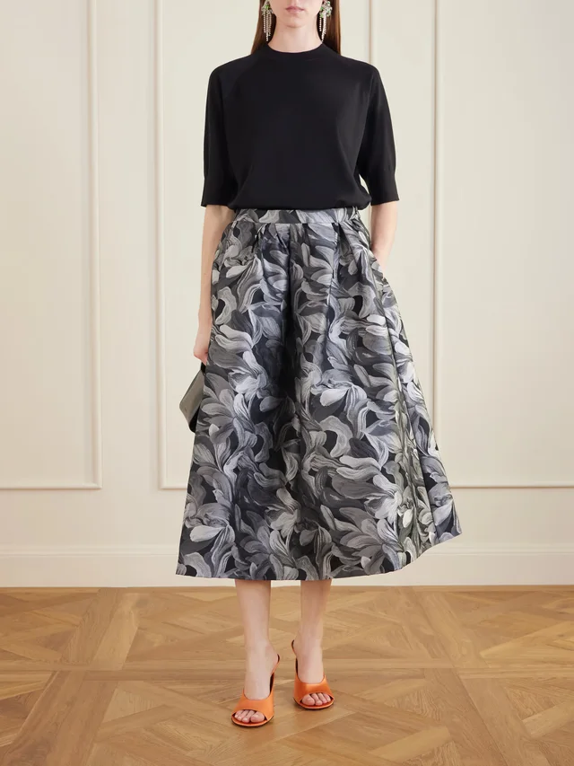 DRIES VAN NOTEN Pleated brocade midi skirt in Black, photo 2 of 2 from NET-A-PORTER (Canada)