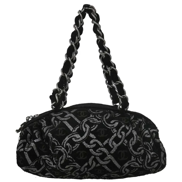 Chanel 2005-2006 Black Canvas Chain Print Handbag in Black Canvas from AMORE Vintage Tokyo