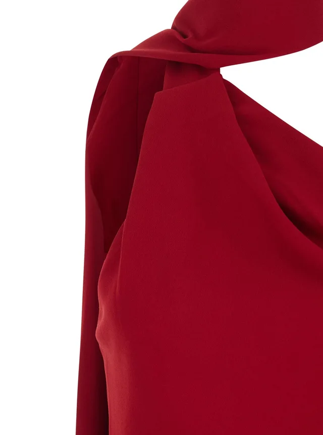 Solace london Long Dress 'Demi' with One-Shoulder Design and Back Vent in Red Fabric for Women in Red 100% Polyester, photo 6 of 6 from Gaudenzi Boutique