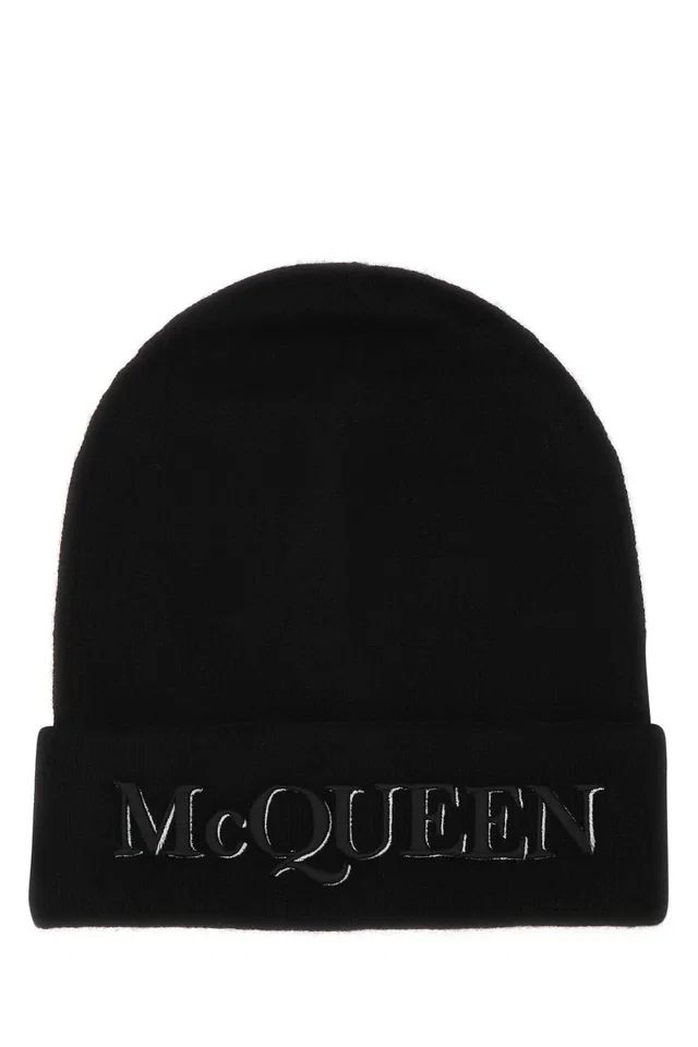 Alexander McQueen Hat Cashmere Beanie — Black Exterior: Beanies in Black Cashmere from HEWI