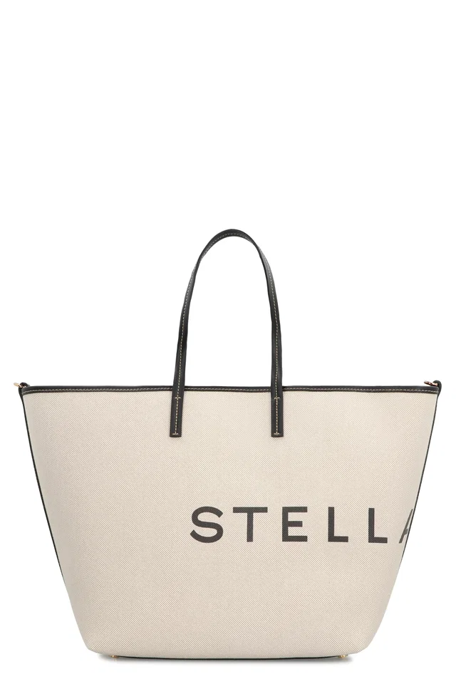 Stella McCartney Logo-Embroidered Canvas Tote Bag — Beige Cotton in Beige Canvas from HEWI