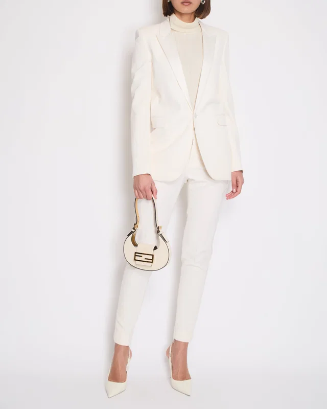 Saint Laurent Cream Suit Jacket and Trouser Set With Silk Lapel Detail Size FR 36 (UK 8) in White Silk from Sellier