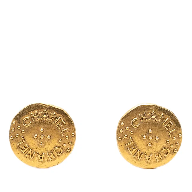 Gold Chanel Gold Plated Logo Round Clip On Earrings in Gold from Designer Revival