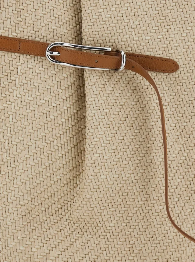 LIFFNER 'Belted Bucket Bag Raffia Large' Beige Shoulder Bag with Raffia Handle and Belt Detail in Viscose and Cotton Women in Beige 75% Viscose 25% Cotton, photo 9 of 10 from Gaudenzi Boutique