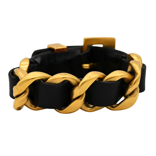 Chanel Black Leather Chain-Link Bracelet in Black Leather from Clotheshorse Anonymous