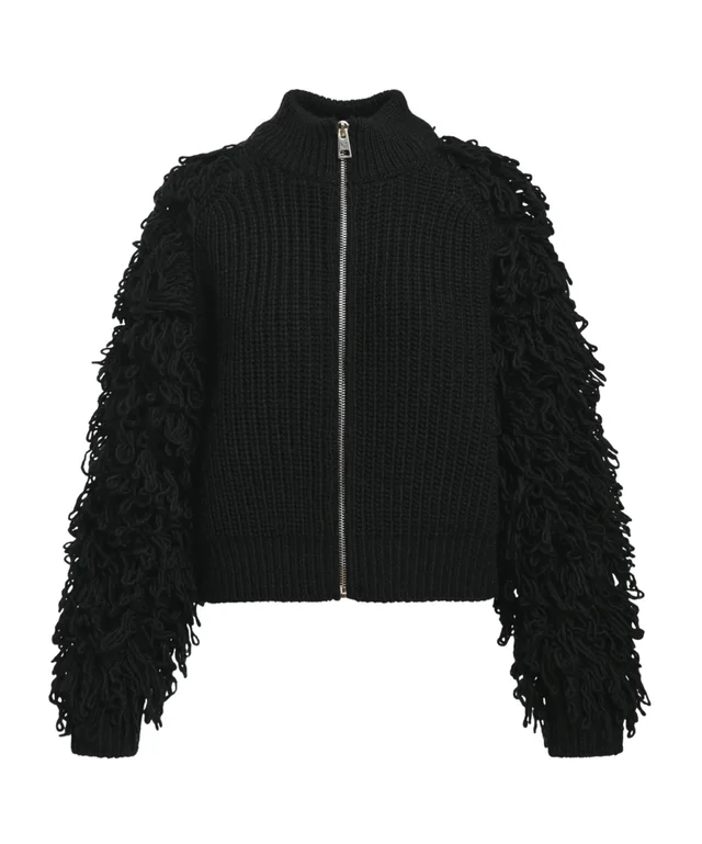 Essentiel Antwerp Black fringe-sleeve wool-blend cardigan from SENSER, photo 1 of 1