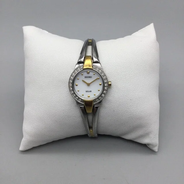 Seiko V117-0a10 Womens Solar Watch 22mm Crystals Two Tone Bracelet 6.25" in brown|red|white|silver|neutral|gray from Poshmark