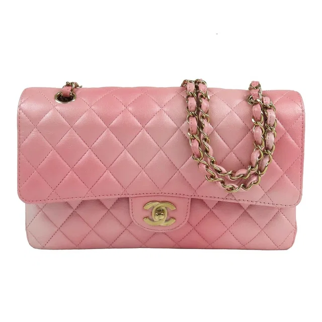 Chanel Chain Shoulder Bag Pink Gold Leather Quilted 25 Double Flap in Pink Leather from The Reluxe