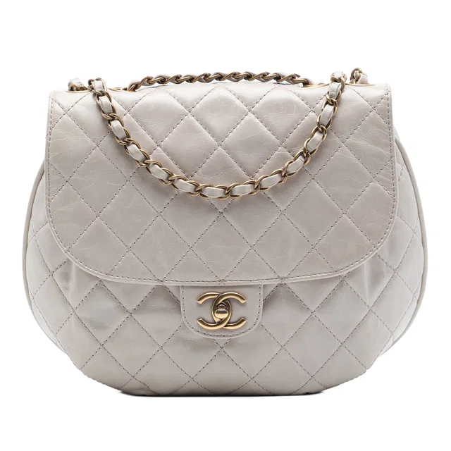 Gray Chanel Medium Quilted Aged Calfskin Bubble CC Flap Crossbody Bag in Grey Calfskin from Designer Revival