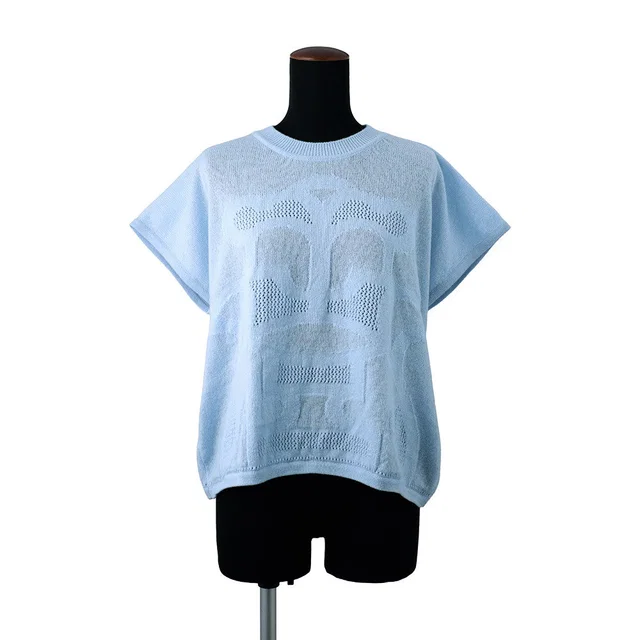 Hermès Sleeveless knit top with "Lancegne du Sellier" motif. Size 40 Light BlueH6H2664D60234 Cashmere in Cashmere from GALLERY RARE