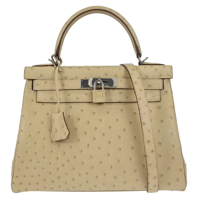 Chanel Hermes * Parchemin Ostrich Kelly 28 Retourne 2way Shoulder Handbag in Ostrich from AMORE Vintage Tokyo