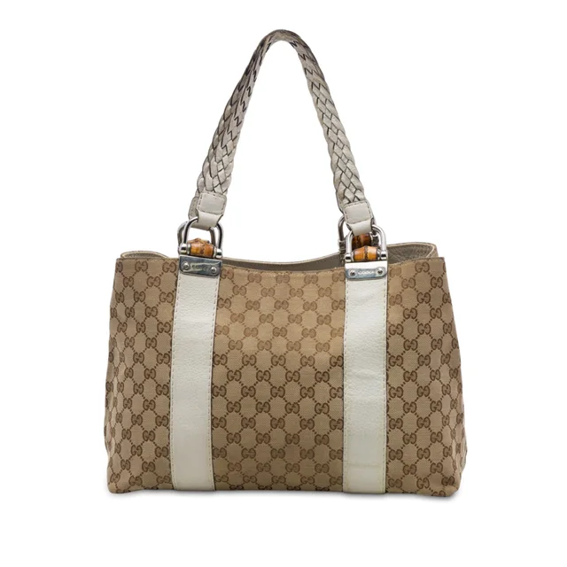 Beige Gucci Medium GG Canvas Bamboo Libeccio Tote in Beige Canvas from Designer Revival