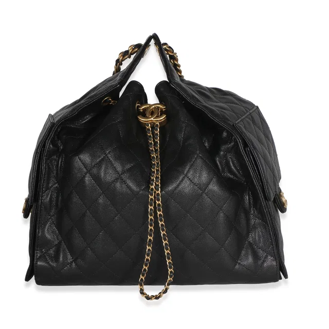 Black Quilted Caviar Medium Chanel 25 Hobo in Black Caviar leather from myGemma