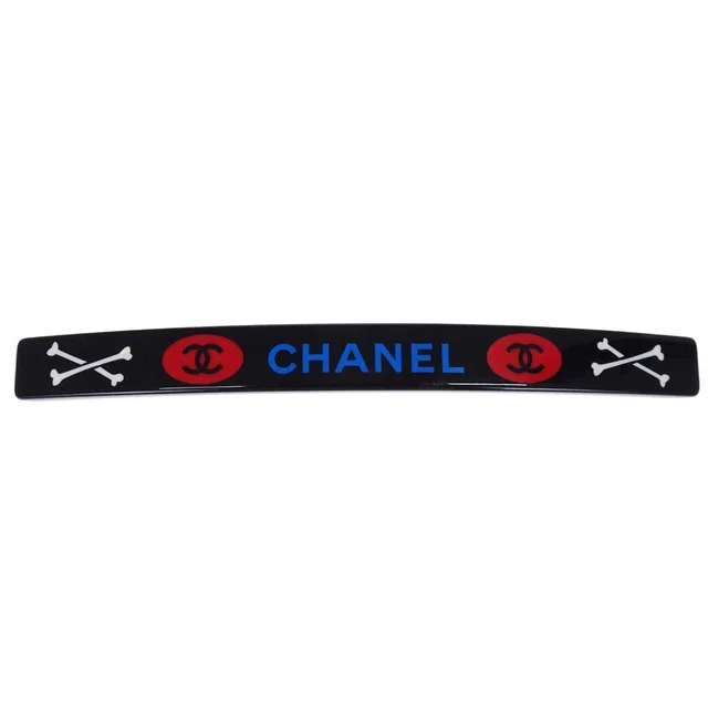 Chanel Barrette Hair Accessories Black Acrylic 03P in Black Resin from AMORE Vintage Tokyo