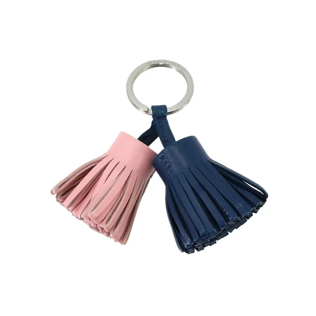 Hermès Carmen Unodos Charm Key Ring Agneau Milo Blue Domart Rose Sakura Key in Blue from The Reluxe