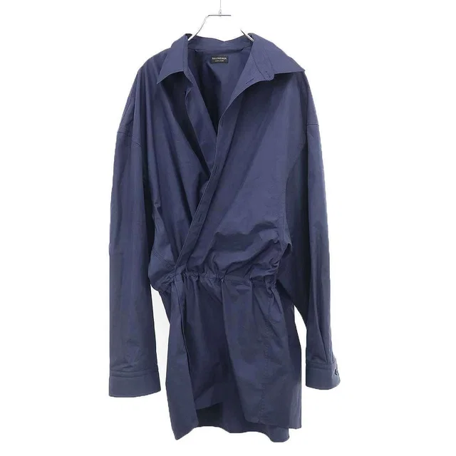 Balenciaga Mini Shirt Dress Overshirt Navy 34 in Navy from The Reluxe