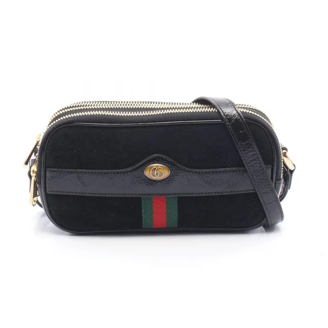 Gucci Shoulder Bag Double Black Suede Patent Ophidia GG in Black Patent leather from The Reluxe