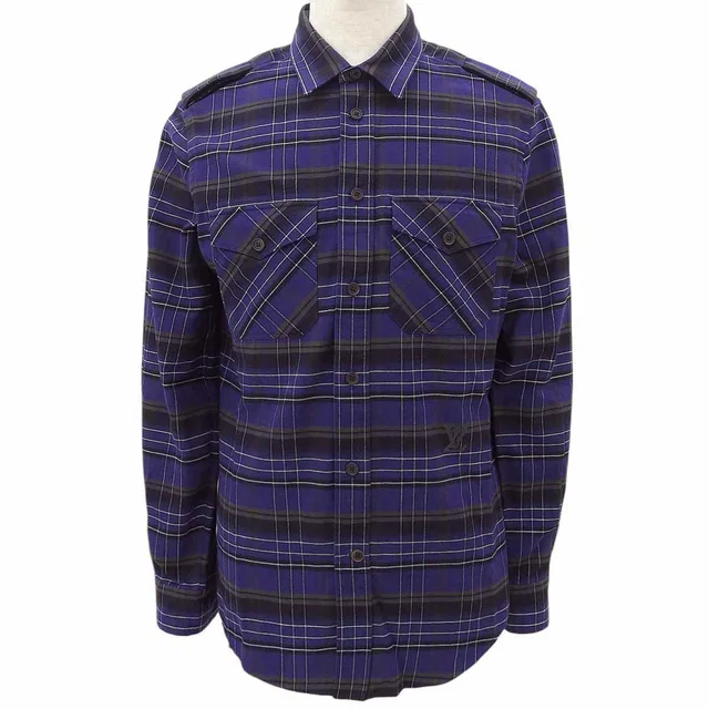 Louis Vuitton Check Pattern Logo Embroidered Shirt #M Purple/Black in Black from VINTAGE QOO TOKYO
