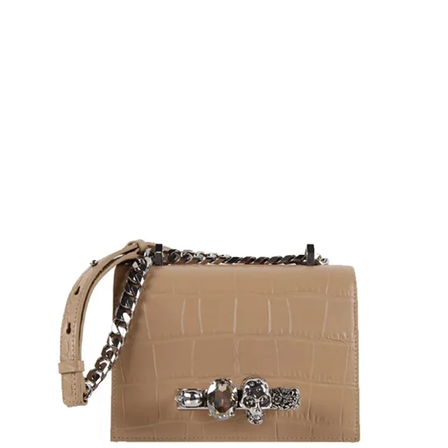 Alexander McQueen Jewelled Knuckle Satchel Small Glossy Croc, Camel/Silver from Cultstatus, photo 1 of 1
