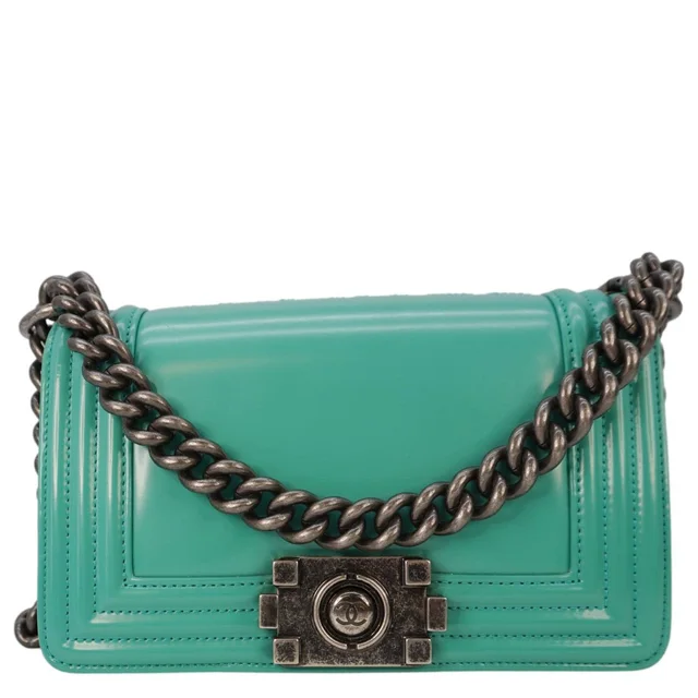 Chanel Boy Small Patent Leather Shoulder Bag Turquoise in Blue Patent leather from Dallas Designer Handbags