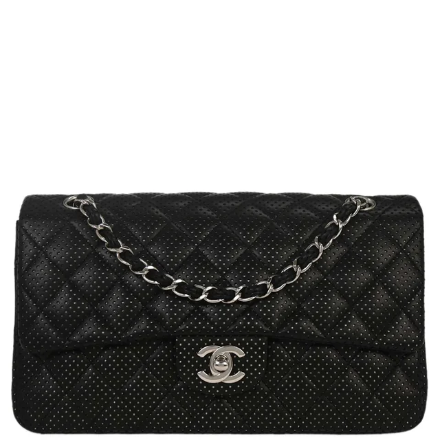 Chanel 2006-2008 Black Perforated Lambskin Medium Classic Single Flap Bag in Black Lambskin from AMORE Vintage Tokyo