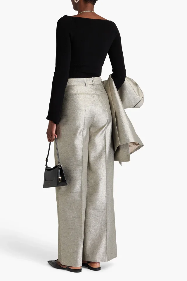Joseph Alana Metallic Shantung Wide-Leg Pants in Platinum, photo 3 of 4 from THE OUTNET
