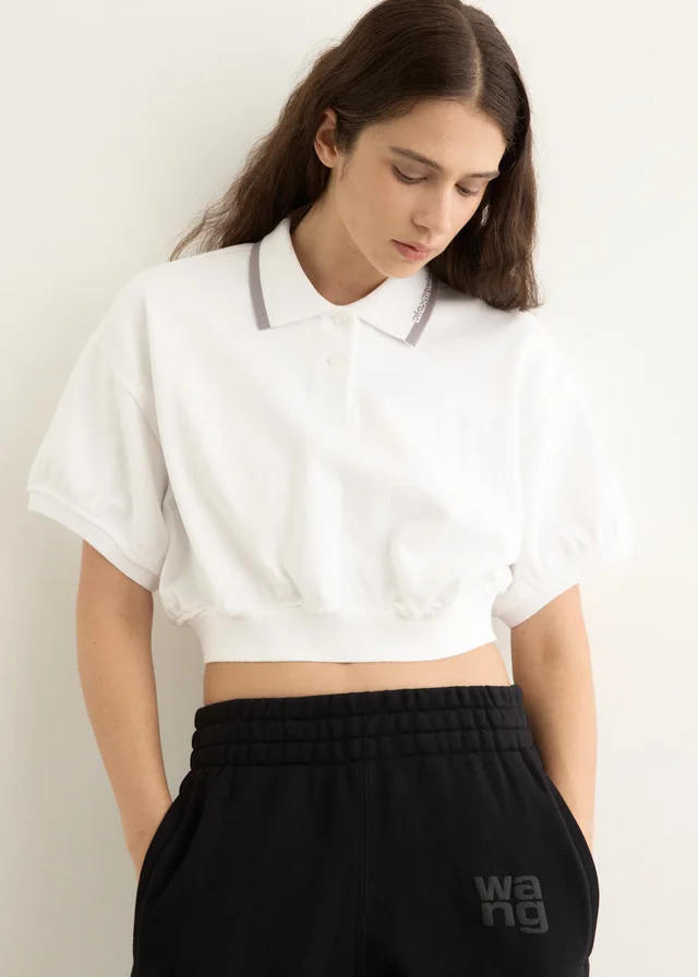 Alexander Wang Relaxed Cropped Cinched Polo in White from Incu, photo 1 of 1