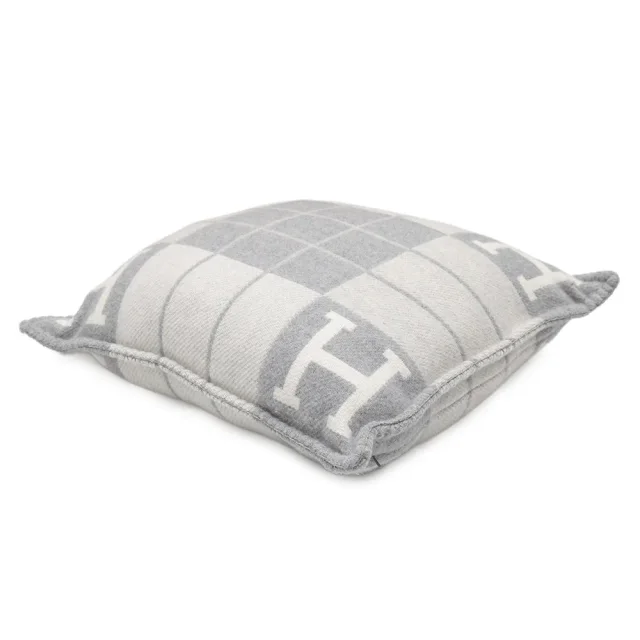 Hermès Avalon III Cushion Ecru Gris Claire Wool90% Cashmere10% Size PM in Grey from GALLERY RARE, photo 2 of 7