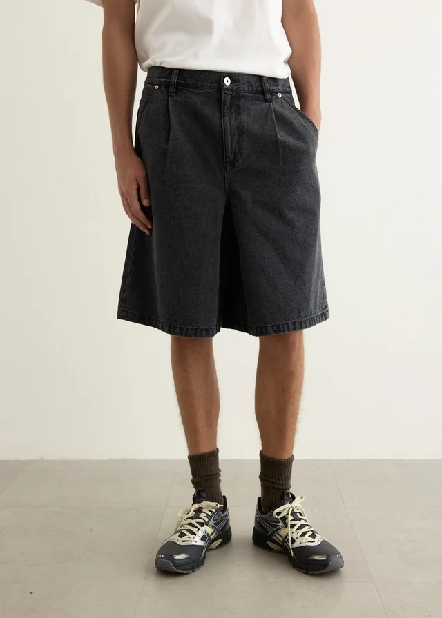 Incu Collection Dragline Pleated Denim Shorts in Black from Incu, photo 1 of 1