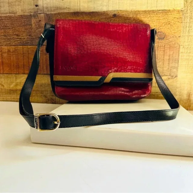 Lanvin Vintage Paris Made In Paris Leather Crossbody Bag in black|red Leather from Poshmark