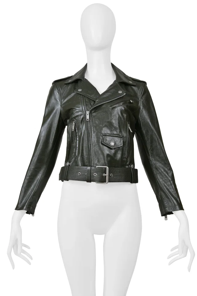 Givenchy Green Cropped Leather Moto Jacket 2019 in Green Leather from Resurrection Vintage