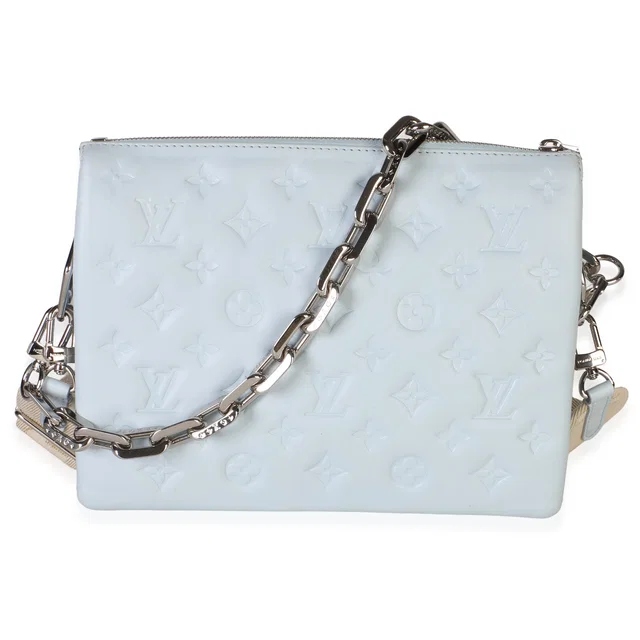 Louis Vuitton Light Blue Monogram Embossed Lambskin Coussin PM in Blue Lambskin from myGemma