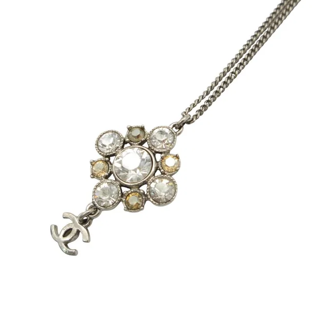 Chanel Necklace CC Logo Metal Rhinestone Silver in Silver from The Reluxe