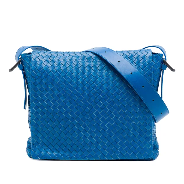Blue Bottega Veneta Nappa Intrecciato Flap Crossbody in Blue Nappa leather from Designer Revival